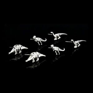 3 pairs dinosaur earrings silver gold stud t-rex